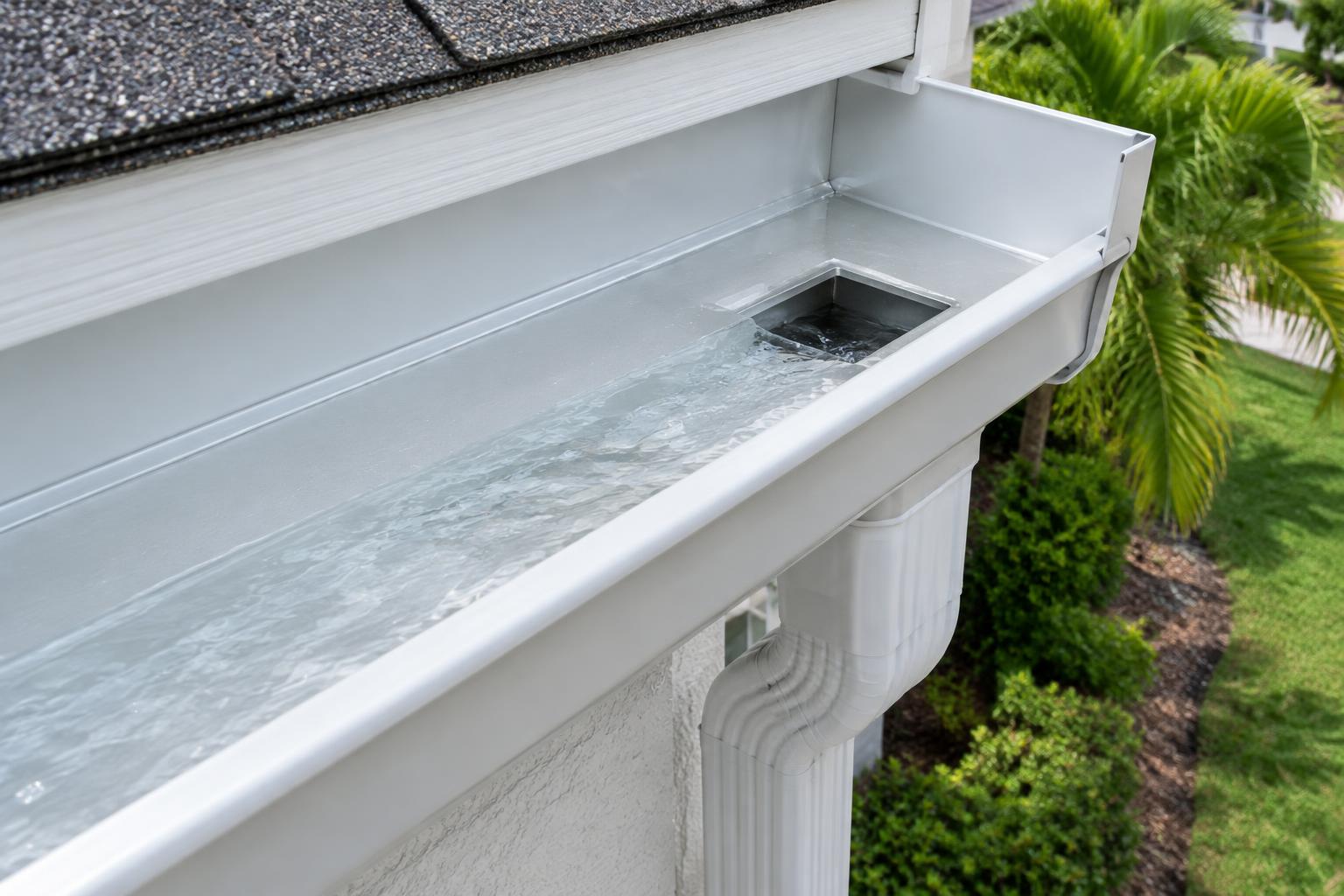 Gutter Outlet illustration Rectangular outlet opening in a gutter trough above a downspout