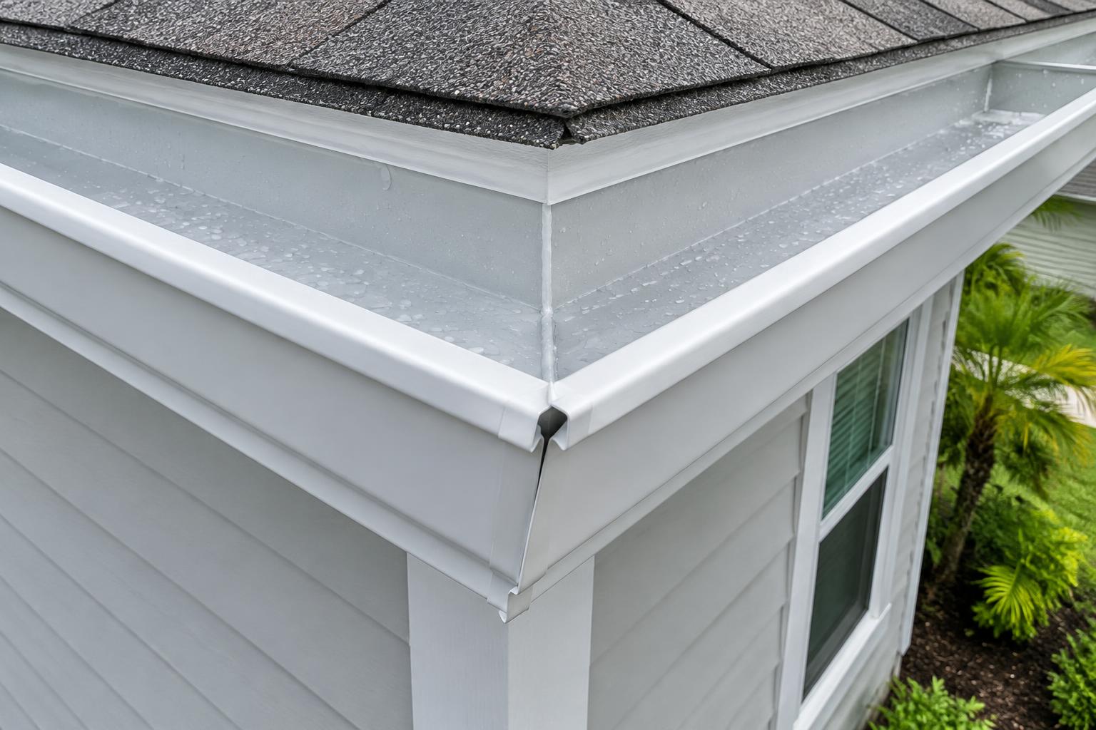 Gutter Sagging illustration White aluminum gutter corner with a visible miter seam